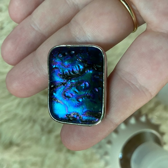 Dichroic glass statement ring, 925, one of a kind, size 7 - Picture 3 of 3